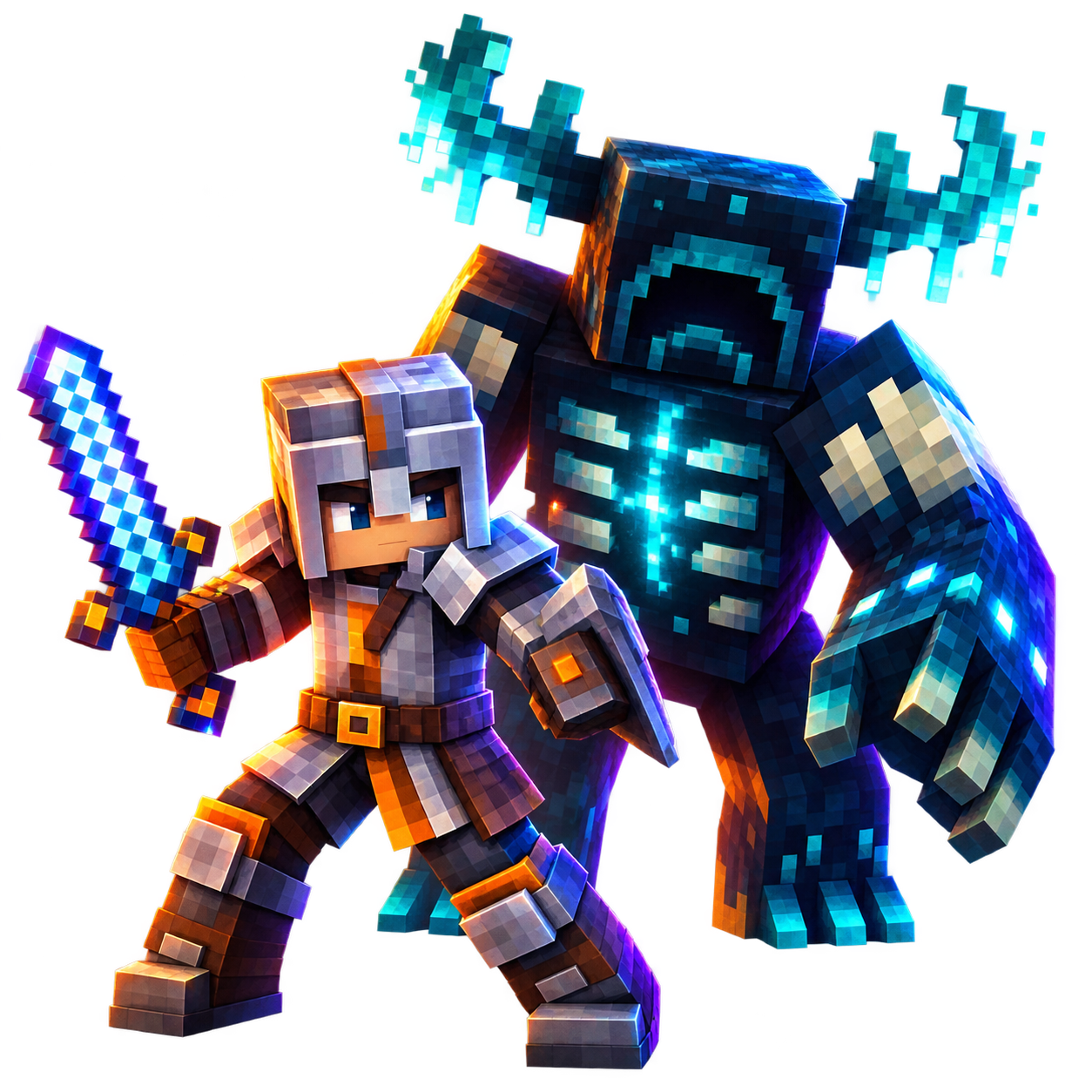 Un aventurero de Minecraft Dungeons frente al Warden
