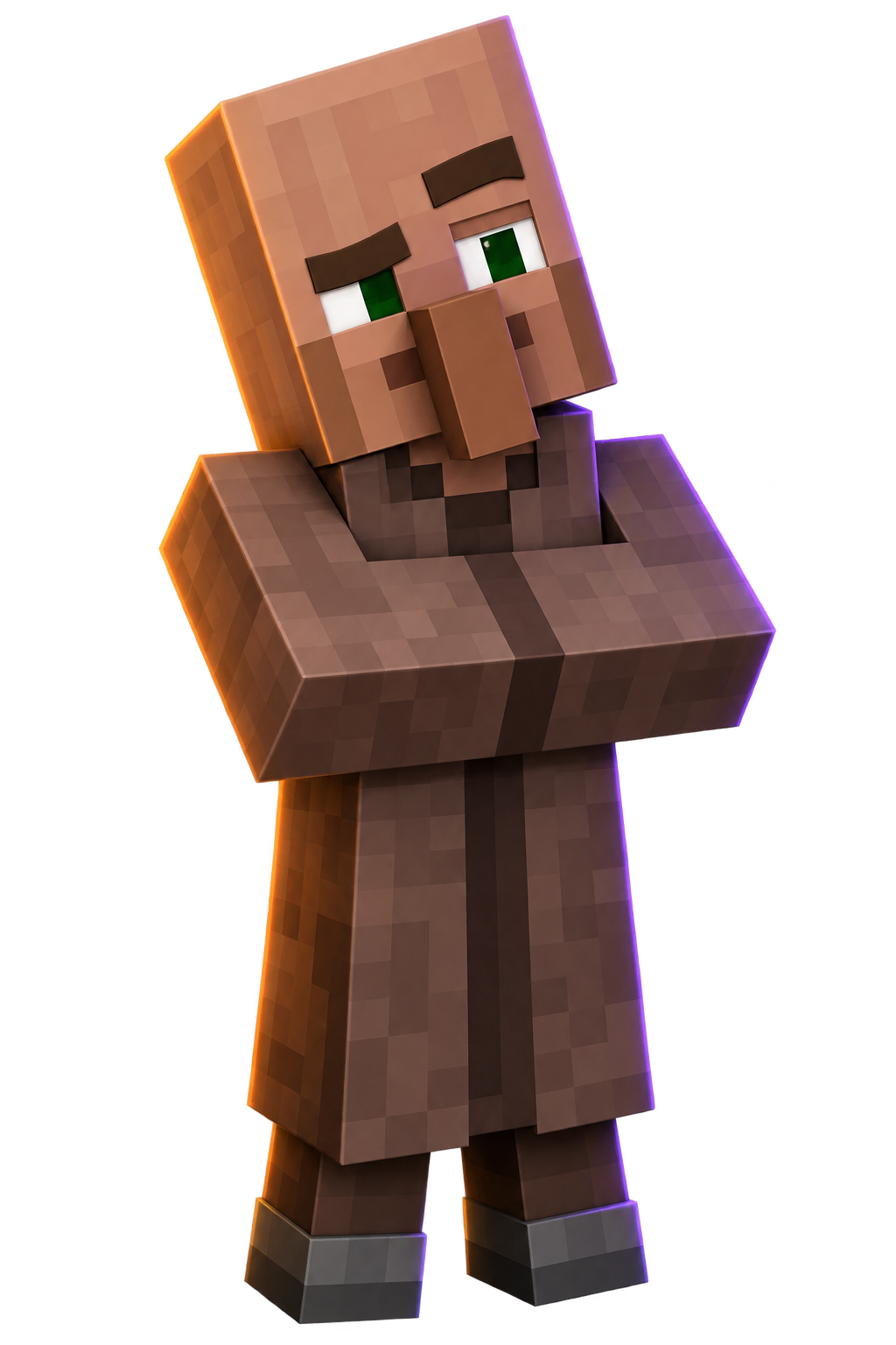 Aldeano de Minecraft con los brazos cruzados y mirada curiosa
