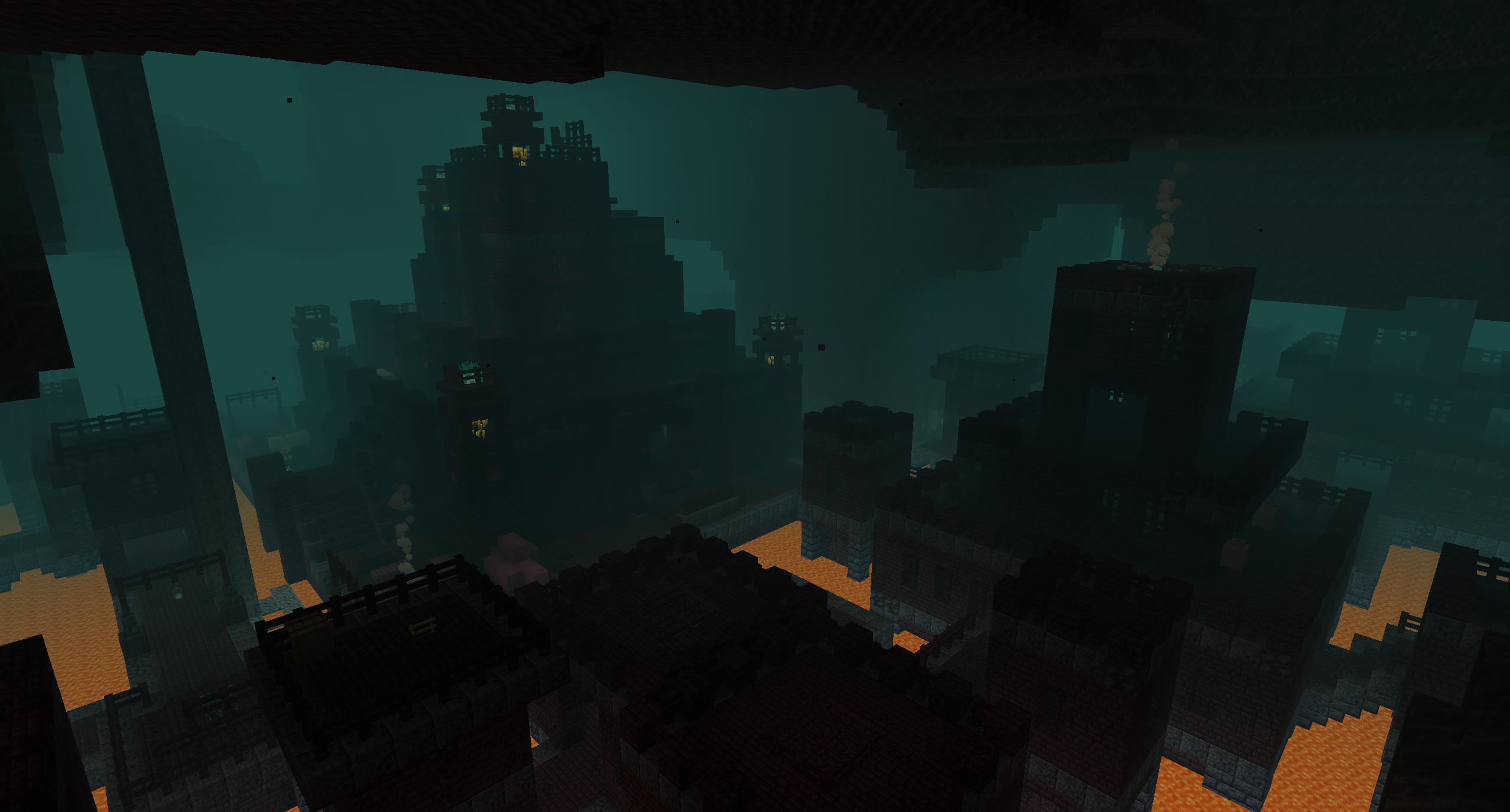 Fortaleza del Nether sobre un paisaje de lava